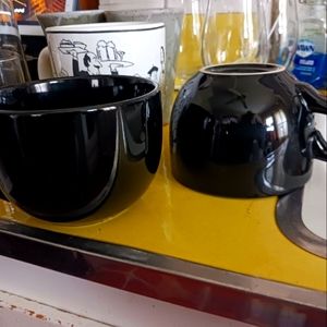 Serami 22oz Black Ceramic Large Soup or Cappuccino Bowl Mugs with Thick W